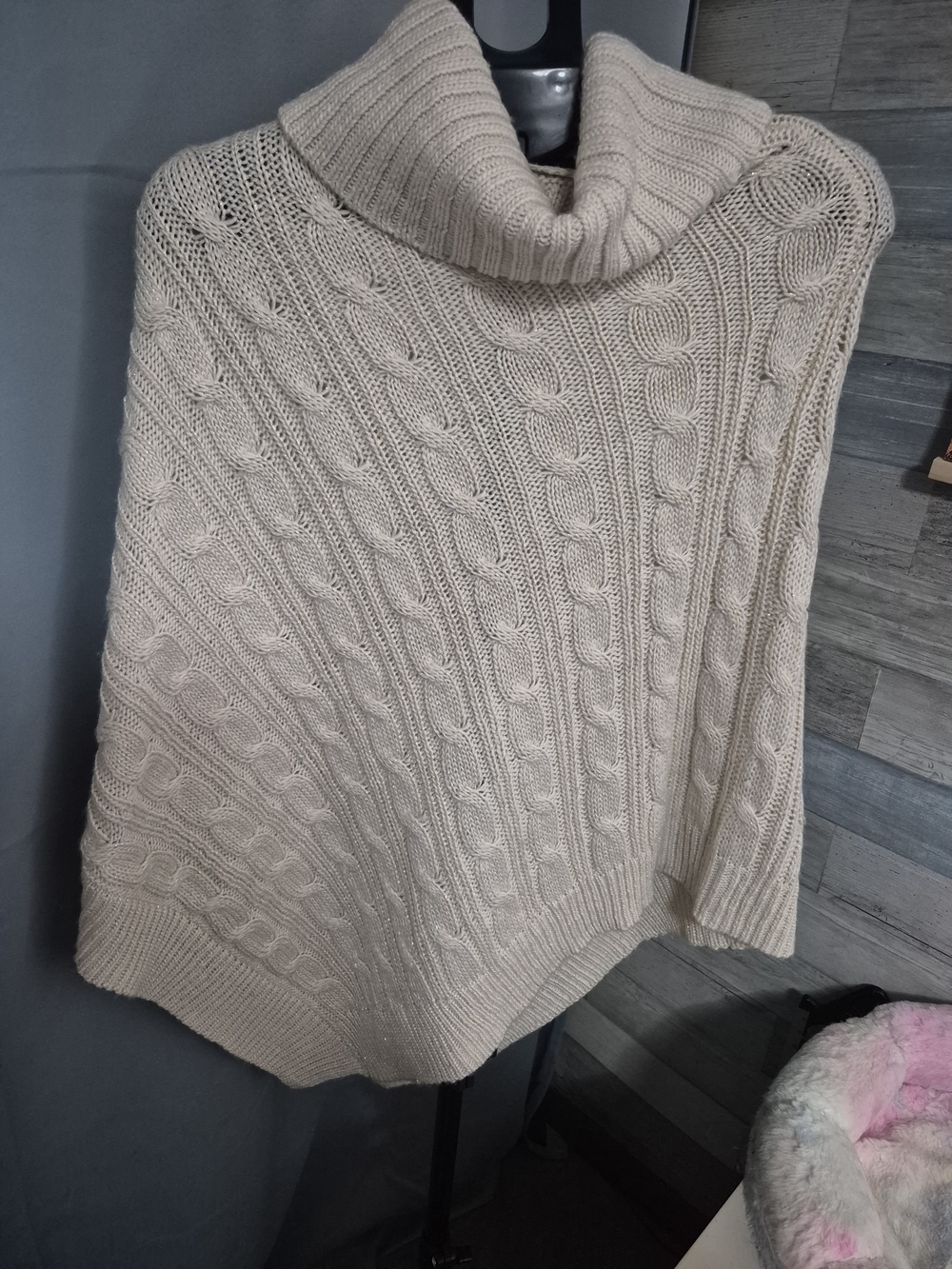 Steve Madden Cream Cable Knit Cowl Neck Poncho Sweater Boho Fall OSFM